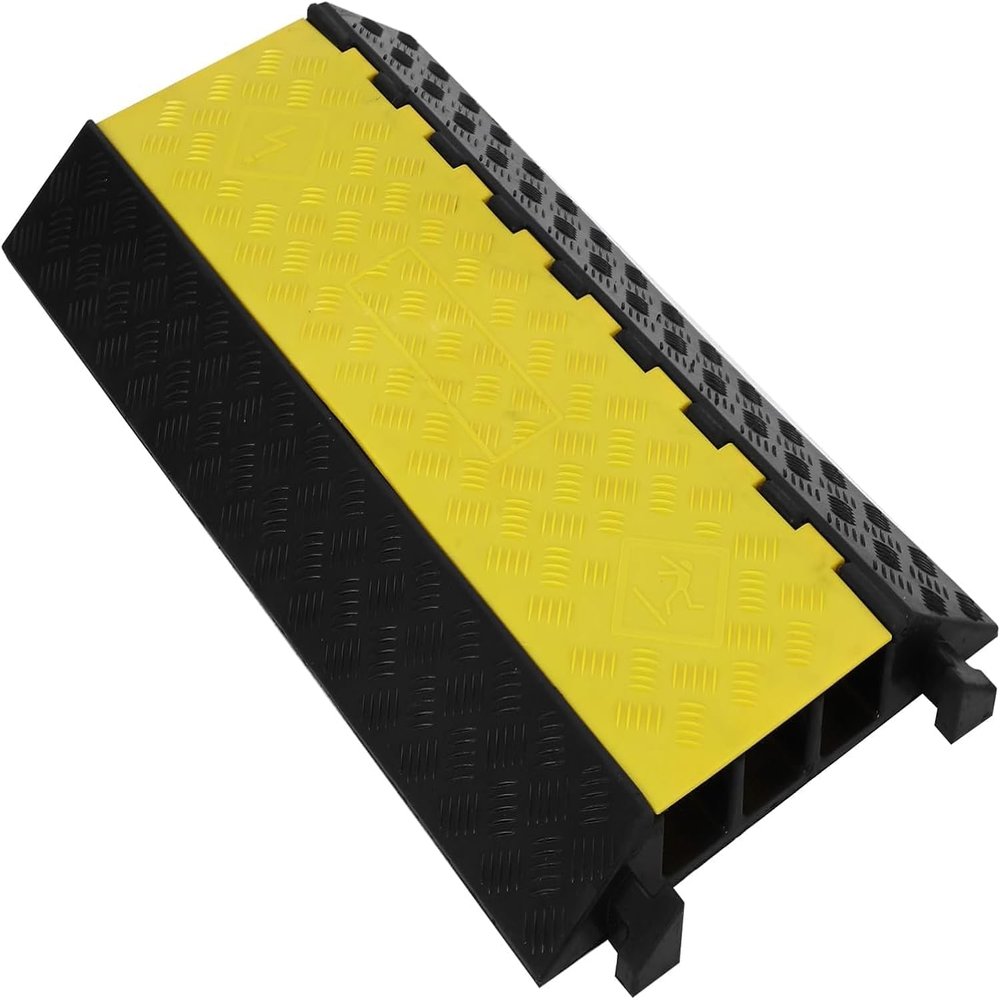 3 Channels Cable Protector Ramp, Rubber Cable Ramp with 28000 Lbs Load Capacity, Heavy Duty Floor Wire Cord Cover, Driveway Traffic Speed Bump for Asphalt Concrete Gravel