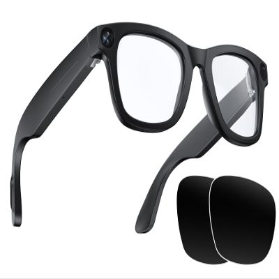 CNBRO Smart Glasses Camera Recording Video 1080P 8MP Camera Audio AI Translation Open Ear Music Dual Microphone Sport Outdoor Bluetooth Glasses for Men Women with Blue Light Filter & Polarized Lenses