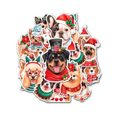 12 Pcs Christmas Dog Stickers, Holiday Puppy Decals Featuring Festive Dogs with Santa Hats, Scarves, Gifts Stickers for Laptop, Bottle, Notebook, Wrapping, Scrapbook, Holiday Crafts 7 Inches