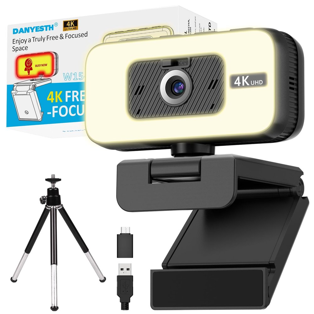 4K Webcam for PC & Laptop, Webcam for Mac AI PDAF AutoFocus Streaming Camera for Computer, One-Touch Mute, Busy Now Do Not Disturb Light, Adjustable Fill Light, Privacy Cover for Remote Work