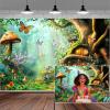 10X8FT Enchanted Forest Backdrop Fairy Tale Wonderland Mushroom House Photography Backdrop Magic Garden Woodland Photo Backdrop Background for Kids Girl Baby Shower Birthday Party Decorations Banner view 1
