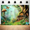 10X8FT Enchanted Forest Backdrop Fairy Tale Wonderland Mushroom House Photography Backdrop Magic Garden Woodland Photo Backdrop Background for Kids Girl Baby Shower Birthday Party Decorations Banner view 4