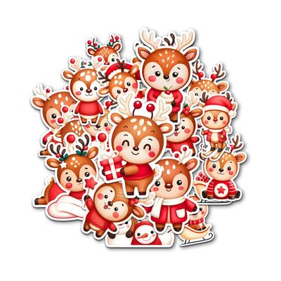 12 Pcs Christmas Reindeer Stickers, Holiday Deer Decals Featuring Festive Reindeer with Santa Hats, Gifts, Snowmen, Scarves, Stickers for Laptop, Bottle, Notebook, Wrapping, Holiday Crafts 5 Inches