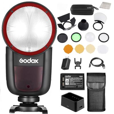 Godox V1C Round Head Flash with AK-R1 Accessory Kit for Canon, Complete Creative Lighting Solution with Professional Modifiers