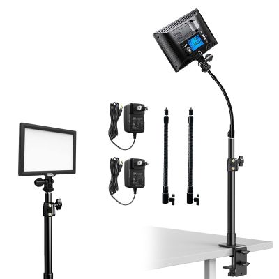 2 Packs LED Video Key Light,Streaming Light Dimmable Bi-Color 3200-5600k Video Conference Lighting with Gooseneck Tubes Desk Panel Lights for Podcast/Streaming/Gaming/Zoom Call/Broadcast/YouTube