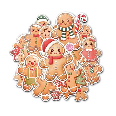 12 Pcs Gingerbread Christmas Stickers Set, Holiday Cookie Decals Featuring Gingerbread Men, Women, Stars, Trees, Candy Canes, Festive Stickers for Laptop, Bottle, Notebook, Wrapping, Crafts 8 Inches