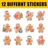 12 Pcs Gingerbread Christmas Stickers Set, Holiday Cookie Decals Featuring Gingerbread Men, Women, Stars, Trees, Candy Canes, Festive Stickers for Laptop, Bottle, Notebook, Wrapping, Crafts 8 Inches view 2