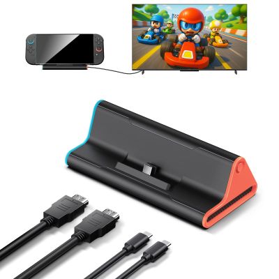 Switch 2 Dock with HDMI & 60W Charging Cable, 4K Portable Docking Station for Nintendo Switch2 Game Console, Travel Stand Base Connector Accessories Set (TV Adapter, 3 USB Ports, PD Power Input)
