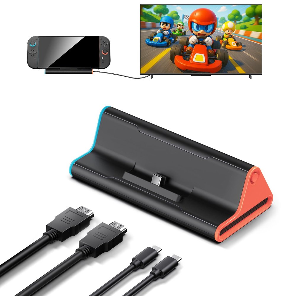 Switch 2 Dock with HDMI & 60W Charging Cable, 4K Portable Docking Station for Nintendo Switch2 Game Console, Travel Stand Base Connector Accessories Set (TV Adapter, 3 USB Ports, PD Power Input)