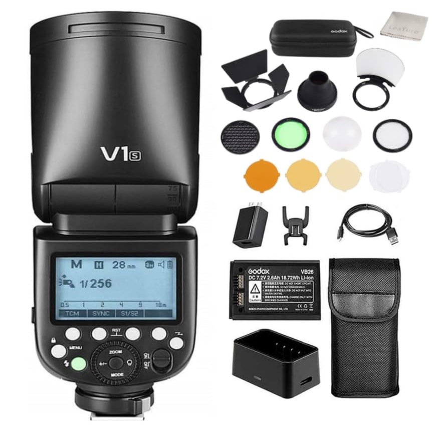 Godox V1S Round Head Flash with AK-R1 Accessory Kit for Sony, Complete Creative Lighting Solution