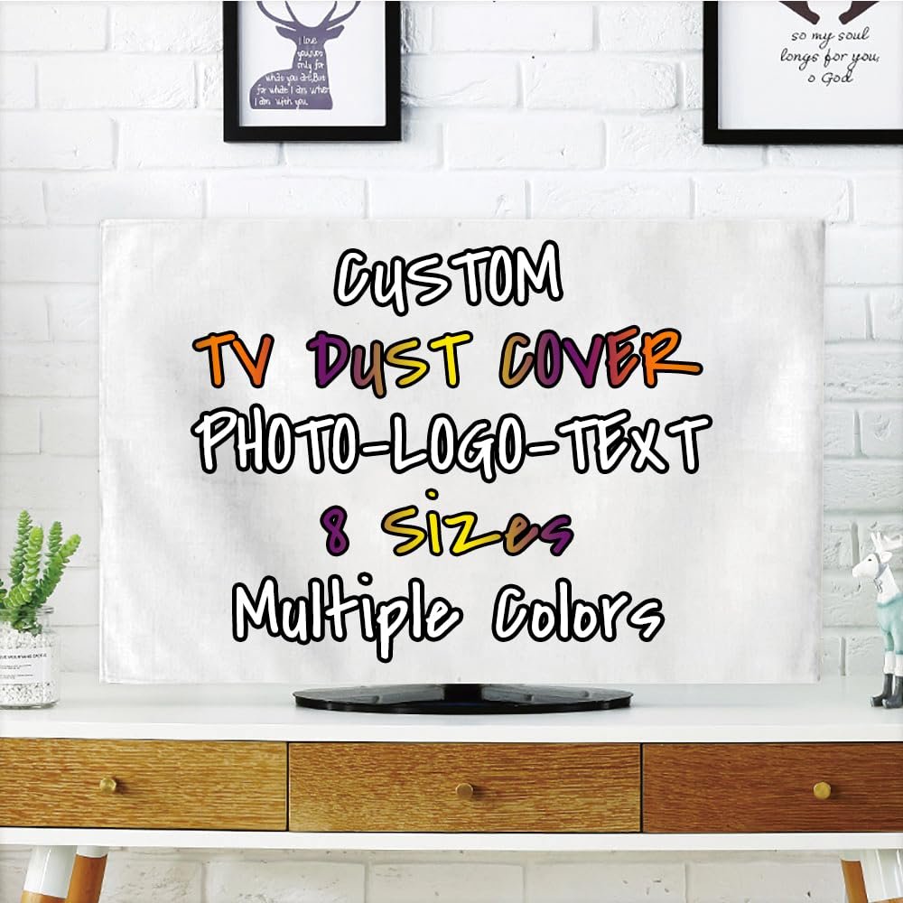 BENUSIO Custom TV Dust Cover with Photo Logo Text Personalized Dustproof TV Screen Monitor Protective Cover Indoor Decor, White, For 65" TV