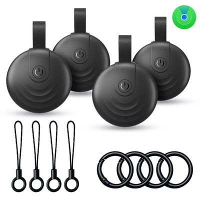 OAQQIIW Air Tracker Tags (iOS Only) 4 Pack: Bluetooth Item Finder with Apple Find My APP, Item Locator for Keys Finder, Bags Wallets Anti-Loss, IP68 Waterproof Smart Tag (F20 Black)