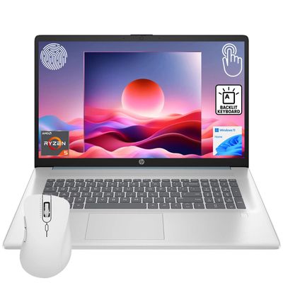 HP Essential 17.3" HD+ Touchscreen Laptop, AMD Ryzen 5 7430U, 32GB RAM, 1TB SSD, Backlit KB, Fingerprint Reader, Webcam, HDMI, Wi-Fi 6, Windows 11 Home, Bundle with Thunderobot ML101 Wireless Mouse
