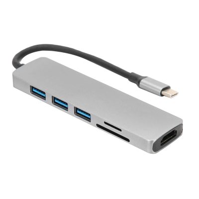 6 in 1 Type C to HD Multimedia Interface Hub Adapter, USB 30. Converter with 4K Output, Aluminum Alloy Type C Hub for, Plug and Play with SD TF Card Slots