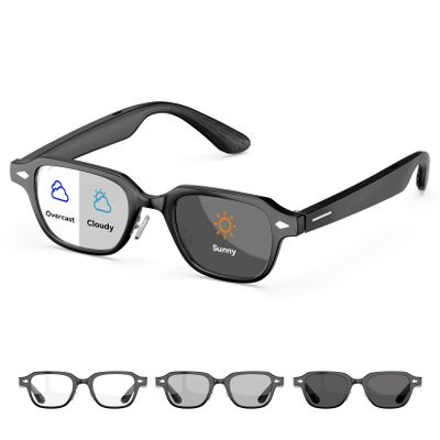Hugur Smart Glasses,Polarized Sunglasses with Bluetooth 5.4 Open Ear Speaker,Athletic/Outdoor UV Protection and Voice Assistant Compatible, Black Frame-Photochromic Lens for Men, Women, Unisex B3PL