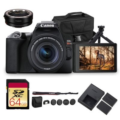 Canon EOS Rebel SL3 DSLR Camera with 18-55mm Lens (Black) | 24.1MP APS-C Sensor, Dual Pixel AF & 4K Video | for Beginners & Everyday Photography (3453C002) + HG-100TBR Grip + Adapter EF-EOS R + More