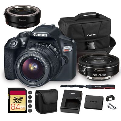 Canon EOS Rebel T6 DSLR Camera with 18-55mm Lens | 18MP APS-C CMOS Sensor, Built-In Wi-Fi & Full HD Video | For Travel & Everyday Photography + Canon EF-S 24mm f/2.8 STM Lens + Adapter EF-EOS R + More