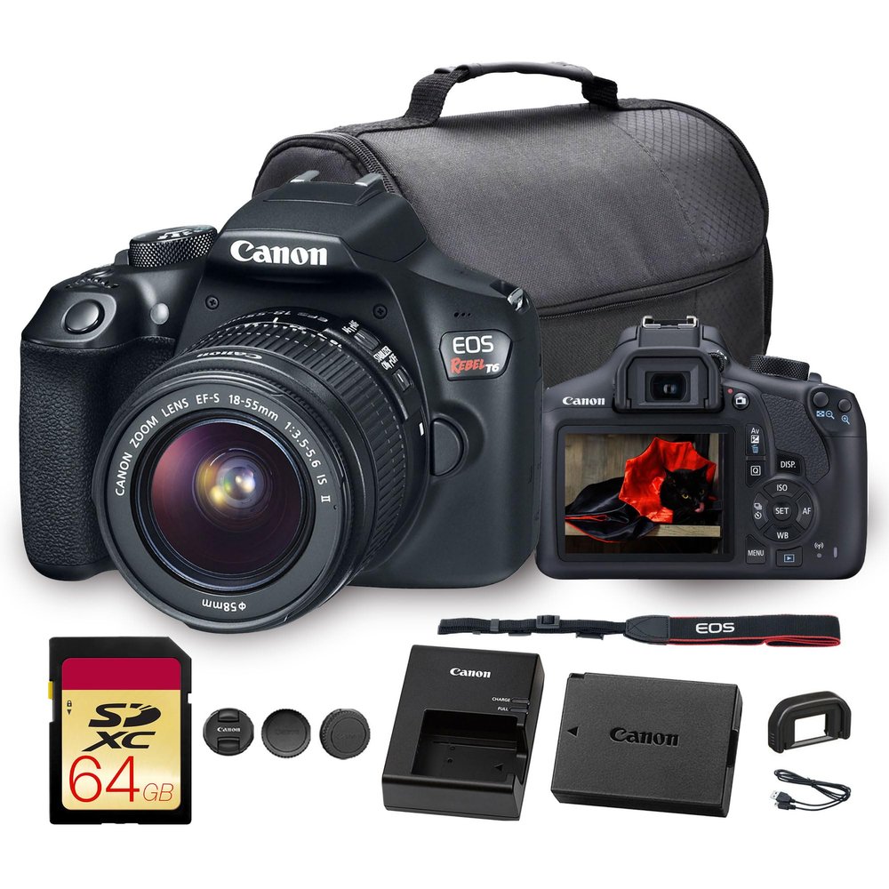 Canon EOS Rebel T6 DSLR Camera with 18-55mm Lens | 18MP APS-C CMOS Sensor, Built-in Wi-Fi & Full HD Video | Great for Beginners, Travel & Everyday Photography (1159C003) + Bag + 64GB Card