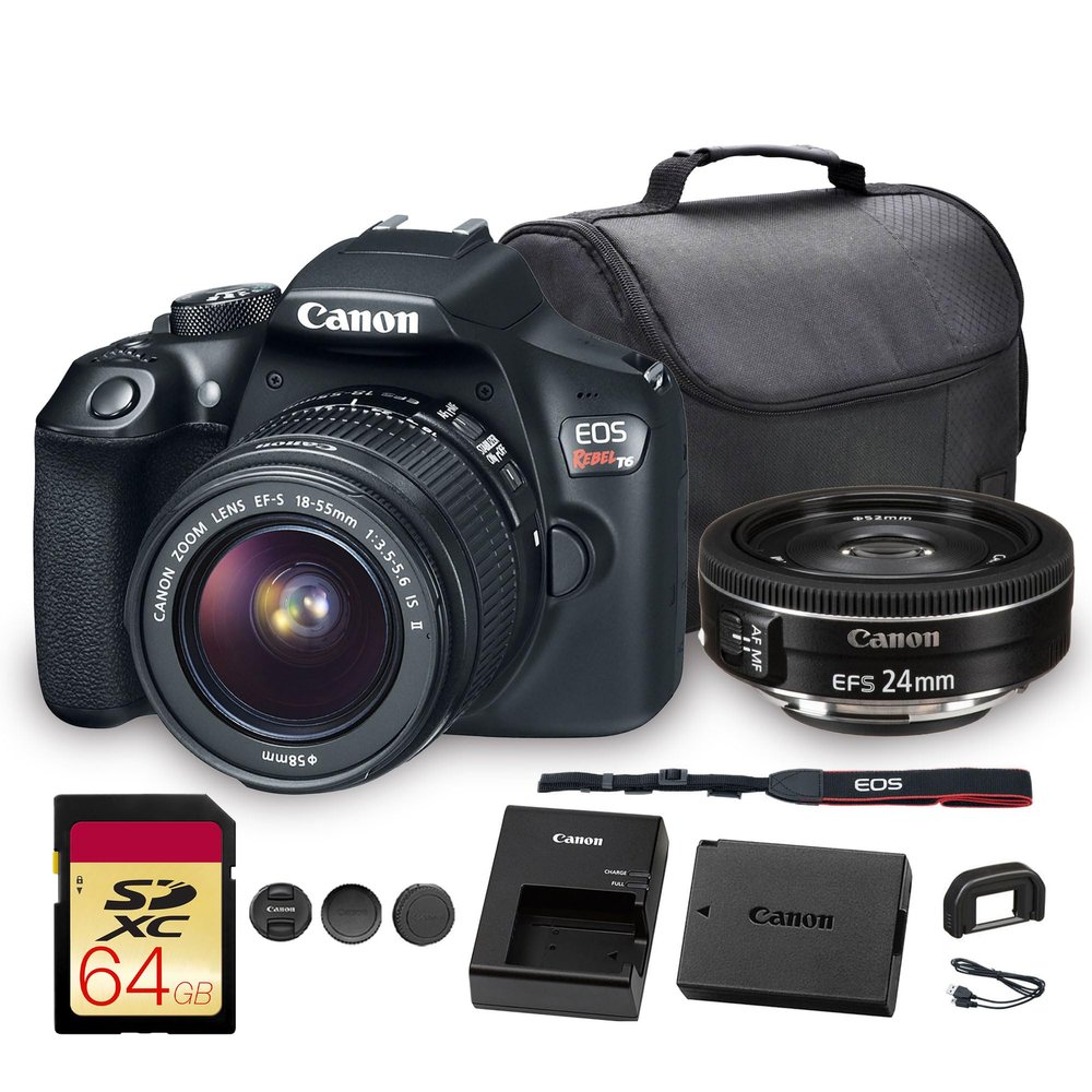 Canon EOS Rebel T6 DSLR Camera with 18-55mm Lens | 18MP APS-C CMOS Sensor, Built-in Wi-Fi & Full HD Video | Great for Travel & Everyday Photography (1159C003) EF-S 24mm f/2.8 STM Lens + More
