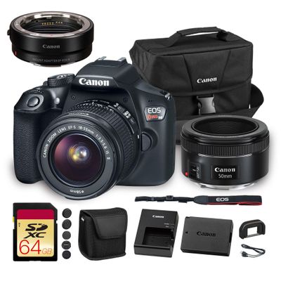 Canon EOS Rebel T6 DSLR Camera with 18-55mm Lens| 18MP APS-C CMOS Sensor, Built-In Wi-Fi & Full HD Video| For Travel & Everyday Photography(1159C003) + EF 50mm f/1.8 STM Lens + Adapter EF-EOS R + More