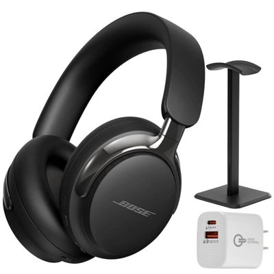 Bose (2nd Gen QuietComfort Ultra Bluetooth Headphones, Wireless Headphones with Spatial Audio, Over Ear Noise Cancelling with Mic, Up to 30 Hours of Play time + 20W Wall Charger (Black)