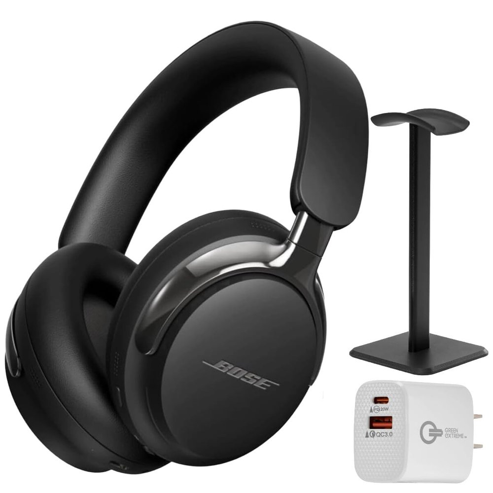 Bose (2nd Gen QuietComfort Ultra Bluetooth Headphones, Wireless Headphones with Spatial Audio, Over Ear Noise Cancelling with Mic, Up to 30 Hours of Play time + 20W Wall Charger (Black)