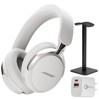 Bose (2nd Gen QuietComfort Ultra Bluetooth Headphones, Wireless Headphones with Spatial Audio, Over Ear Noise Cancelling with Mic, Up to 30 Hours of Play time + 20W Wall Charger (White)
