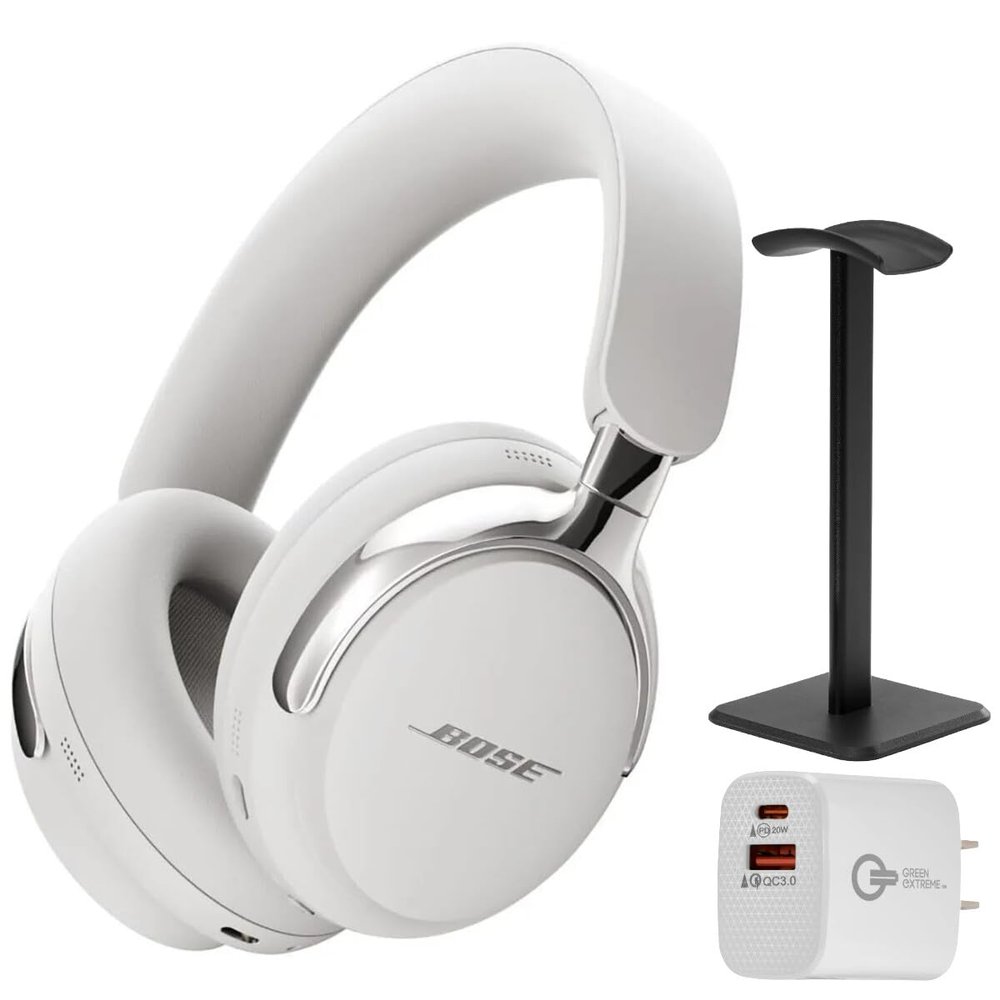 Bose (2nd Gen QuietComfort Ultra Bluetooth Headphones, Wireless Headphones with Spatial Audio, Over Ear Noise Cancelling with Mic, Up to 30 Hours of Play time + 20W Wall Charger (White)
