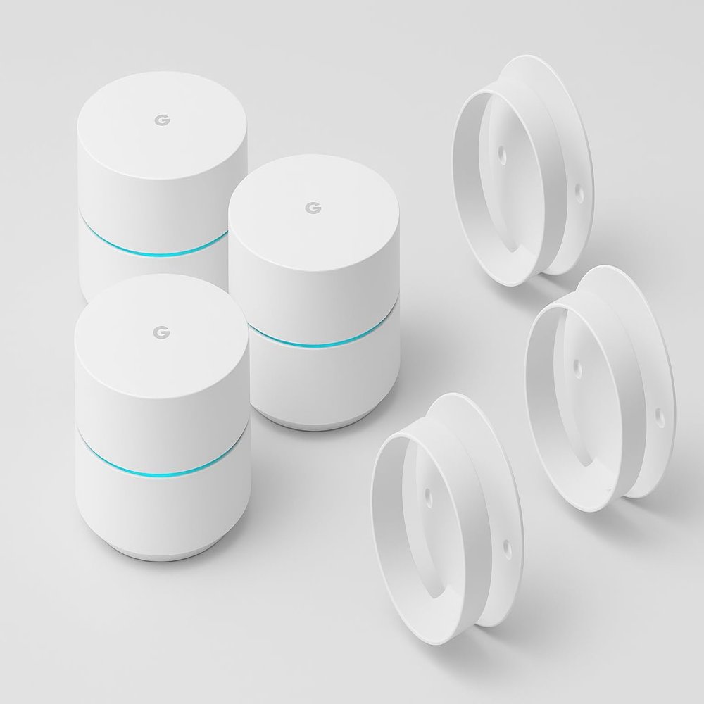 Google WiFi - AC1200 - Mesh WiFi Router System Bundle (3-Pack) + 3 Wall Mounts for Google - 4500 Sq Ft Coverage - Retail Packaging - Easy Setup, Seamless Signal for Smart Home Devices - Snow
