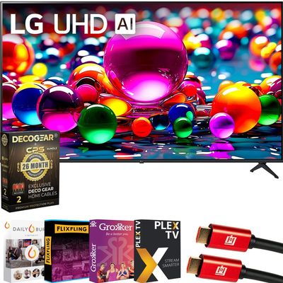 LG 43UA7700PUB 43 Inch UA77 LED AI 4K UHD Smart webOS TV (2025) Bundle with Premiere Movies Streaming, 6Ft HDMI Cable & Deco Gear CPS Exclusive 26 Month Protection Pack (BEACH-CPS-26M1000)