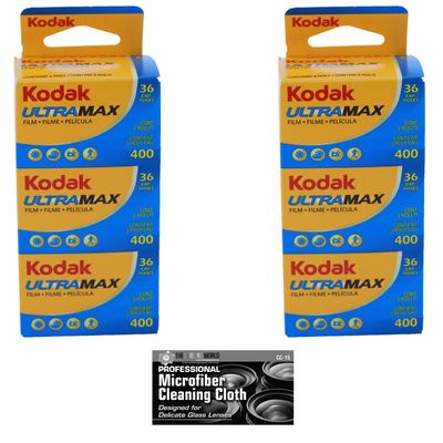 Kodak GC/UltraMax 400 Color Negative Film 35mm Roll Film, 36 Exposures, 6-Pack with Microfiber Cloth