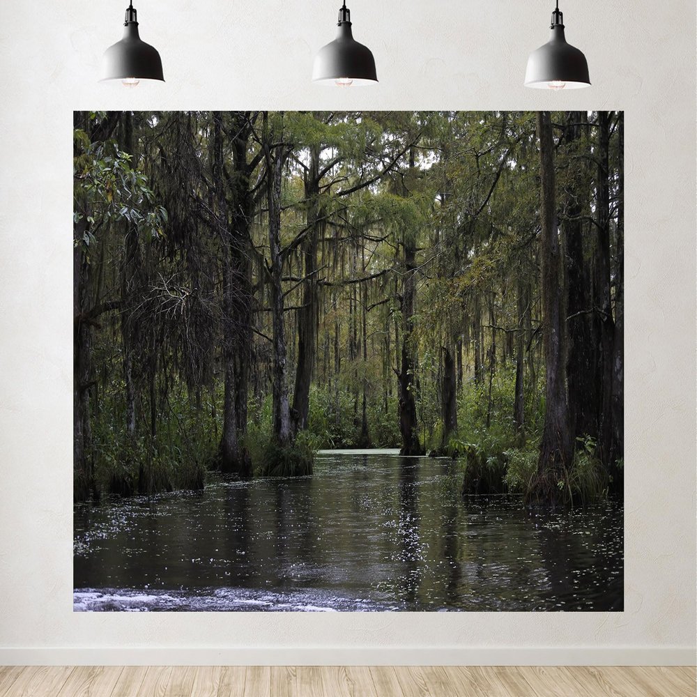 15x8ft Swamp Landscape Backdrop, Natural Bayou Forest Scene Photography Background for Studio Portraits Forest Party Decorations Photoshoot Studio Props Fabric