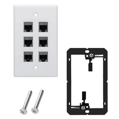 Kework 6 Ports Ethernet Wall Plate With Bracket, 10Gbps 600MHZ, Cat7 RJ45 Female to Female Coupler Keystone Module, Solder-free Pass Through Face Plate for TV Modem Laptop Switch ADSL