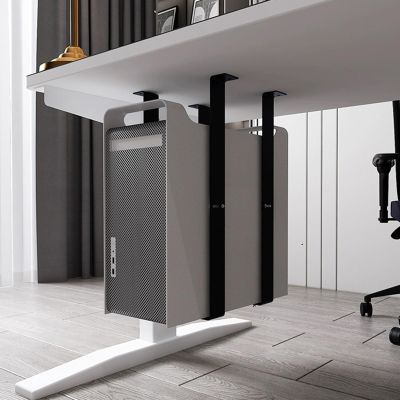 Adjustable Under-Desk PC Mount, Computer Mainframe Bracket, Steel Open Frame Computer Holder for Office (Black )