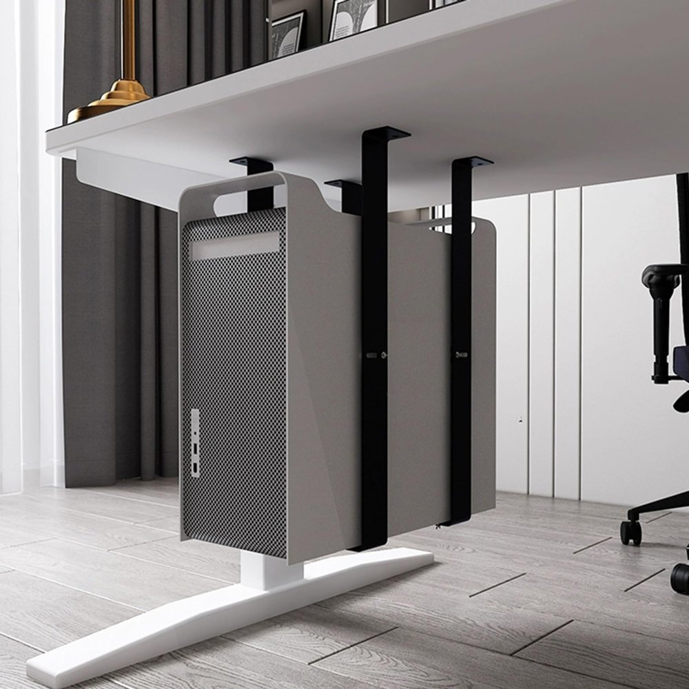 Adjustable Under-Desk PC Mount, Computer Mainframe Bracket, Steel Open Frame Computer Holder for Office (Black )