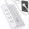 12 Outlets + 4 USB (16-in-1) Surge Protector Power Strip with 2 USB C, T-Shaped Desktop Charging Station with Phone Stand, Flat Plug 6FT Extension Cord, 1800J for Home Office Gaming Dorm view 1