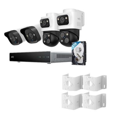 eufy PoE NVR Security Camera System S4 with 4 Corner Mount Bracket (T870B), 24/7 Recording,Up to 16CH, 2TB HDD, 2 Bullet-PTZ Cams, 2 Bullet Cams, 360 PTZ, AI Auto Framing & Tracking