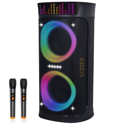 Large Party Speaker with Dual 6.5 Inch Woofers, 200W Peak Powerful Sound, 15 Hours Playtime, Type-C Charging, LED Light Show, Wireless Microphone for Outdoor Parties