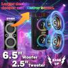 Large Party Speaker with Dual 6.5 Inch Woofers, 200W Peak Powerful Sound, 15 Hours Playtime, Type-C Charging, LED Light Show, Wireless Microphone for Outdoor Parties view 2
