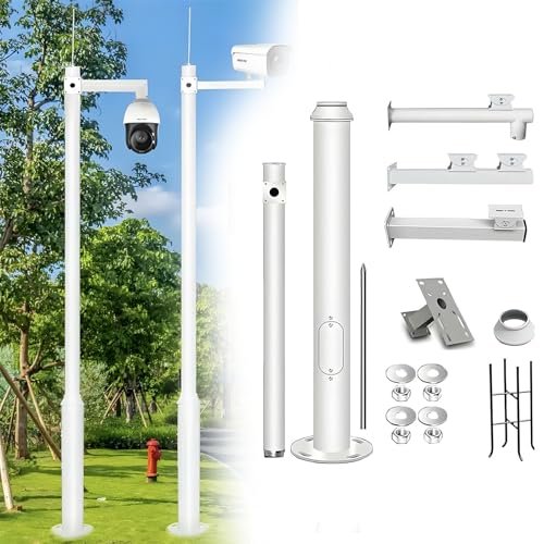 8FT to 20FT Adjustable Security Camera Pole, Universal Outdoor Surveillance Stand with 4 Brackets for Home, Industrial, and Commercial Use - 4m/157in Height