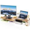Adjustable Monitor Stand Riser with Acrylic Legs9.4" Wide Dual Monitor Stand for Desk2-Tier Wood Desktop Organizer for Computer, Laptop, Printer & PCModern Aesthetic Desk Shelf(wood-glacial striae) view 1