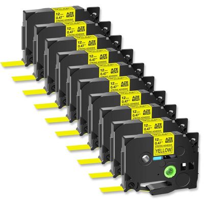 10PK Tack Acrylic Adhesive Laminated Label Tape Compatible with TZe-s231 TZe-631 12mm Black On White Works with Printers Universal Fit Third Party Replacement(10PK Black on Yellow)