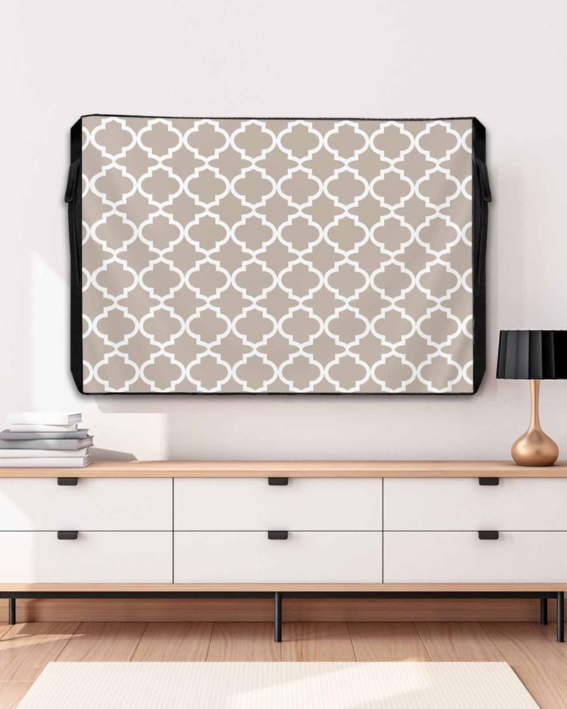 Outdoor TV Cover 70 to 75 Inch,Morocco Tile Texture Beige White Waterproof Weatherproof Flat Screen Display Protector for Outside,Farmhouse Lattice Television Enclosure with Zipper