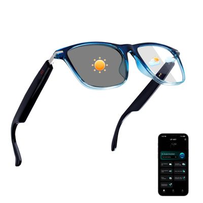 AI Smart Glasses for Men & Women, Photochromic AI Translation Glasses, Support 165+ Languages, Touch Control & IPX5 Waterproof, Multifunctional Bluetooth glasses, Travel Meeting Business Trade(Blue)