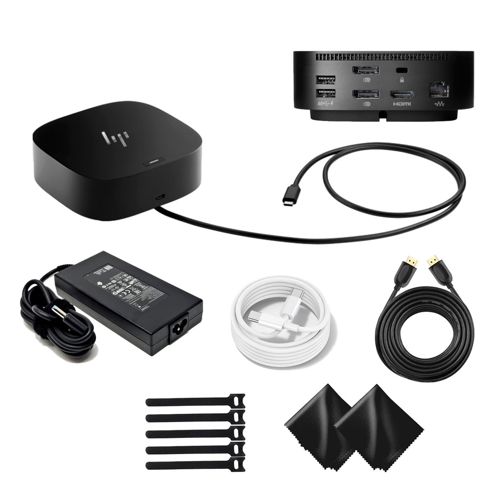 HP Docking Station for Laptop Dual Monitor and Charging Bundle- HP USB-C Dock G5 5TW10AA / 5TW10UT / 5TW10AA#ABG / 5YH27AV#ABA w/ 120W Power Adapter + HDMI Cable + USB-C Cable + Microfiber Cloth