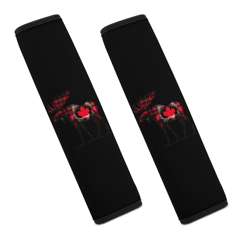 Canadian Moose Red Plaid Car Seat Belt Pad Soft Seatbelt Cushion Pad Cover for Women Men