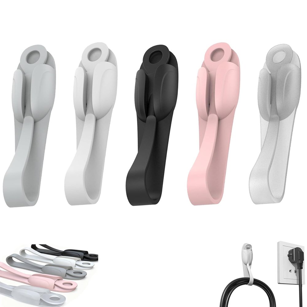 Wall Mounted Punch-Free Adhesive Removable Cord Holder Organizer, Self Adhesive Kitchen Sticky Silicone Cord Bundlers for Hanging Electrical Cables and Christmas Decorations (5 Pcs)