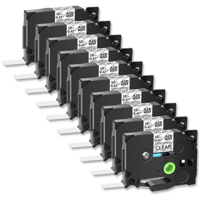 10PK Tack Acrylic Adhesive Laminated Label Tape Compatible with TZe-s231 TZe-631 12mm Black On White Works with Printers Universal Fit Third Party Replacement(10PK Black on Clear)