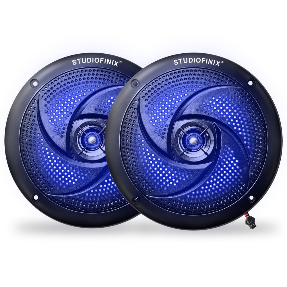 STUDIOFINIX Waterproof Marine Speakers - 6.5 Inch 2 Way Weather Resistant Outdoor Boat Audio System with LED Lights, 240Watt Power and Low Profile Slim Style - (Black)