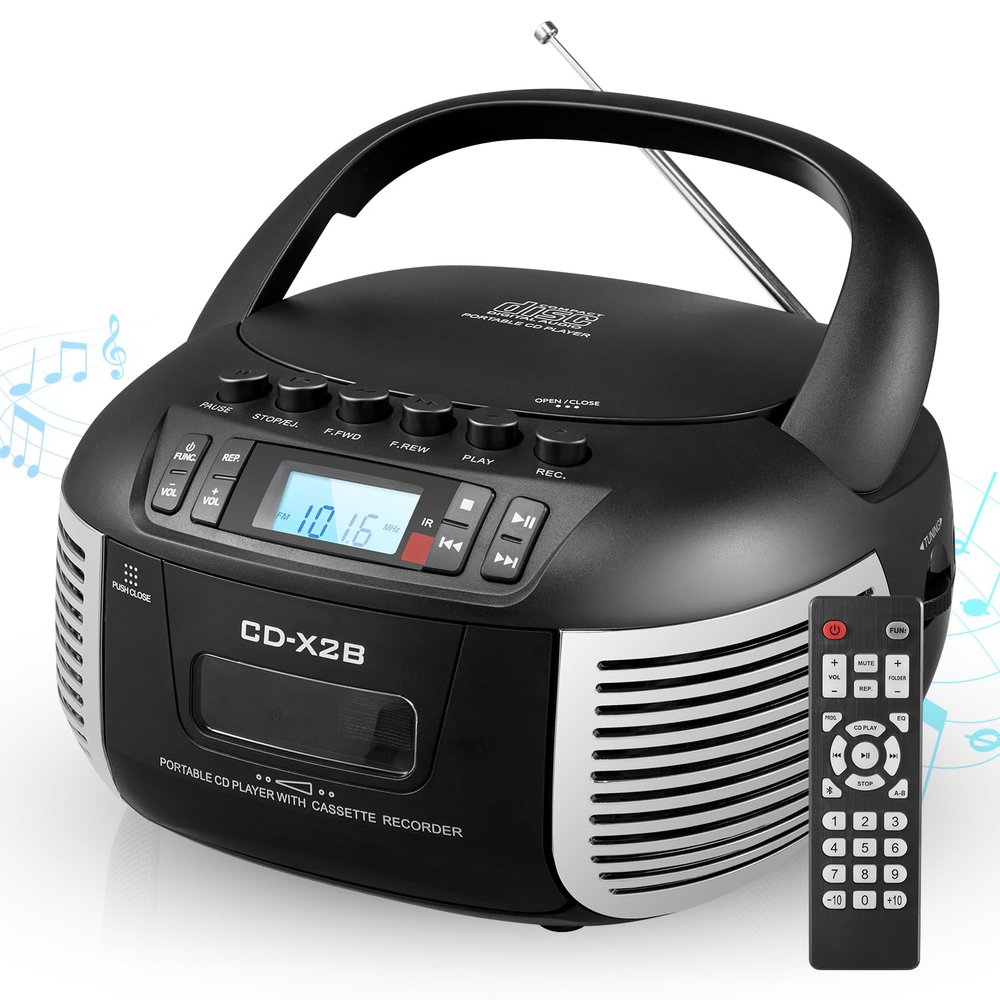 DGXWLLW CD and Cassette Player Combo Boombox with Bluetooth & FM Radio